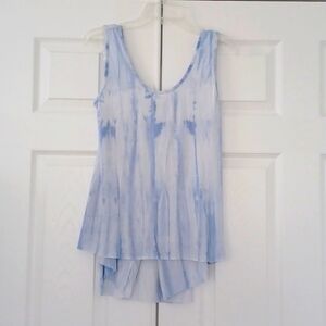 Light Blue & White Bamboo Dye Draped Back Tank Top